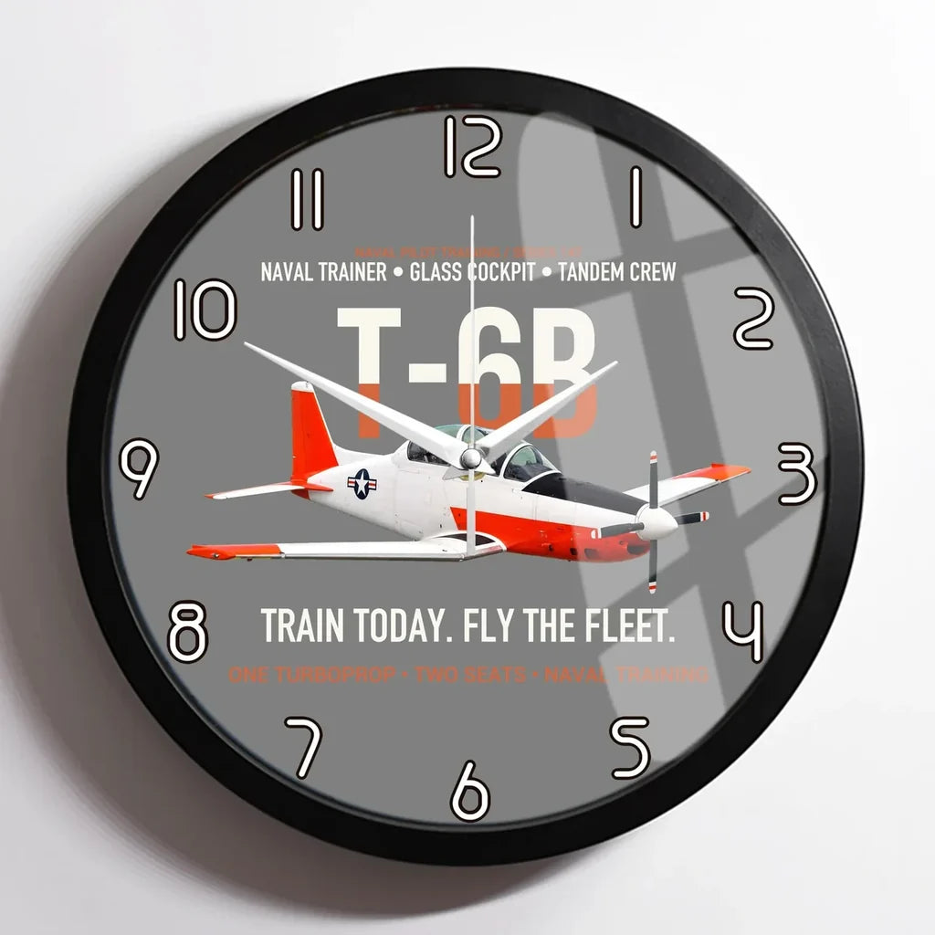 T-6B Texan II Naval Aviator Training design on gray framed wall clock