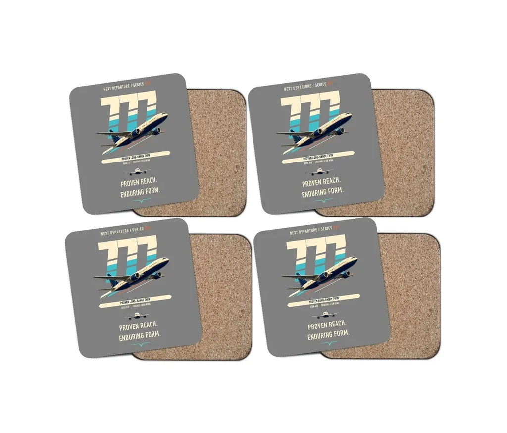 Boeing 777-200ER design on gray 4 pieces set coaster