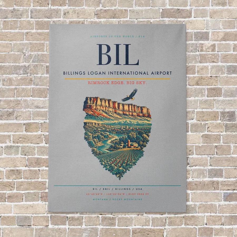 Billings Logan International Airport BIL - Canvas No Frame - Light Gray