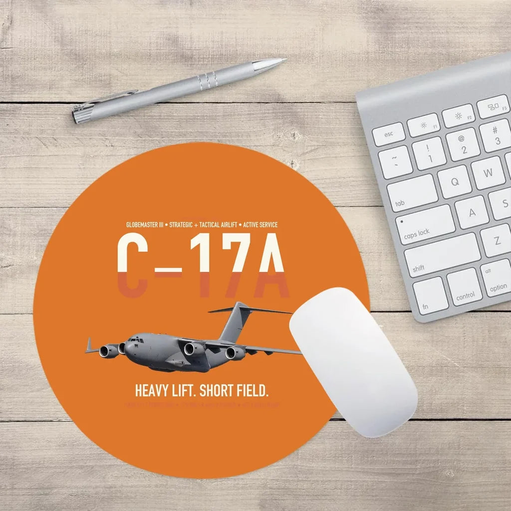 C-17A Globemaster III design on orange round mouse pad