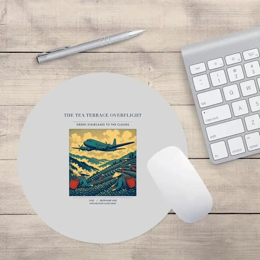 VINTAGE G4342 - The Tea Terrace Overflight - Designed Mouse Pads design on lightgray round