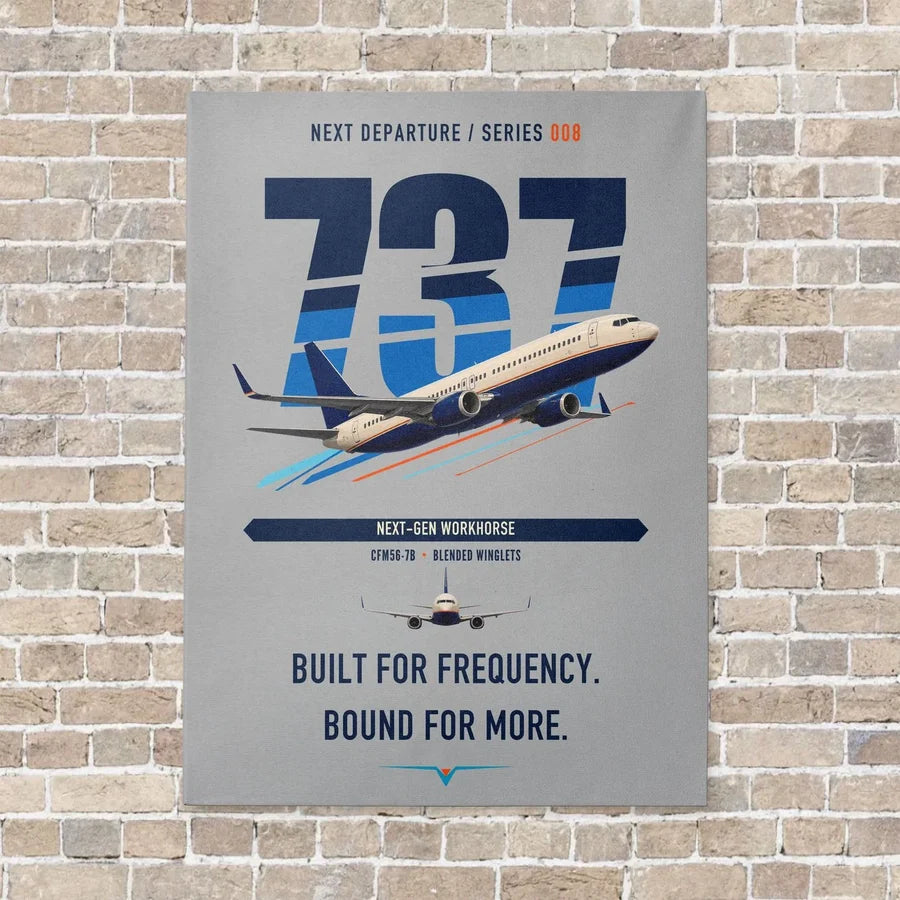 Boeing 737-800 NG vertical canvas print - no frame - light gray background