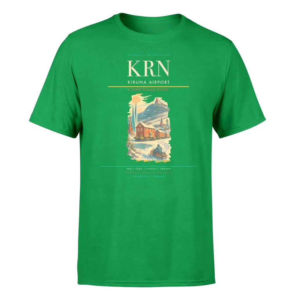 Kiruna Airport (KRN) T-Shirt single-side front print in Green | kiruna-airport-krn-double-side-t-shirt
