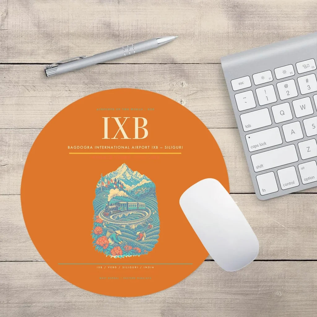 Bagdogra International Airport (IXB) design on orange round mouse pad
