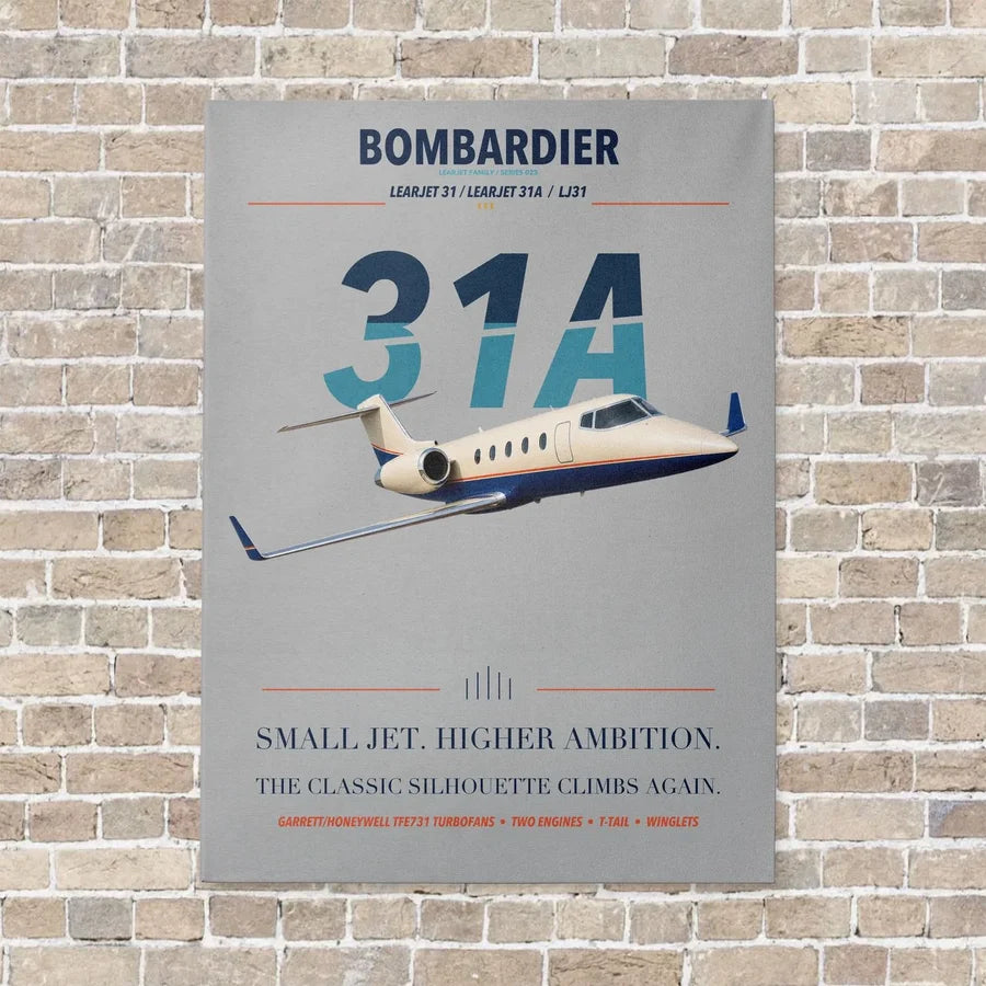 Bombardier Learjet 31A vertical canvas print - no frame - light gray background