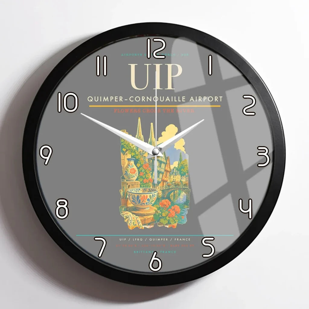 Quimper–Cornouaille Airport (UIP) design on gray framed wall clock