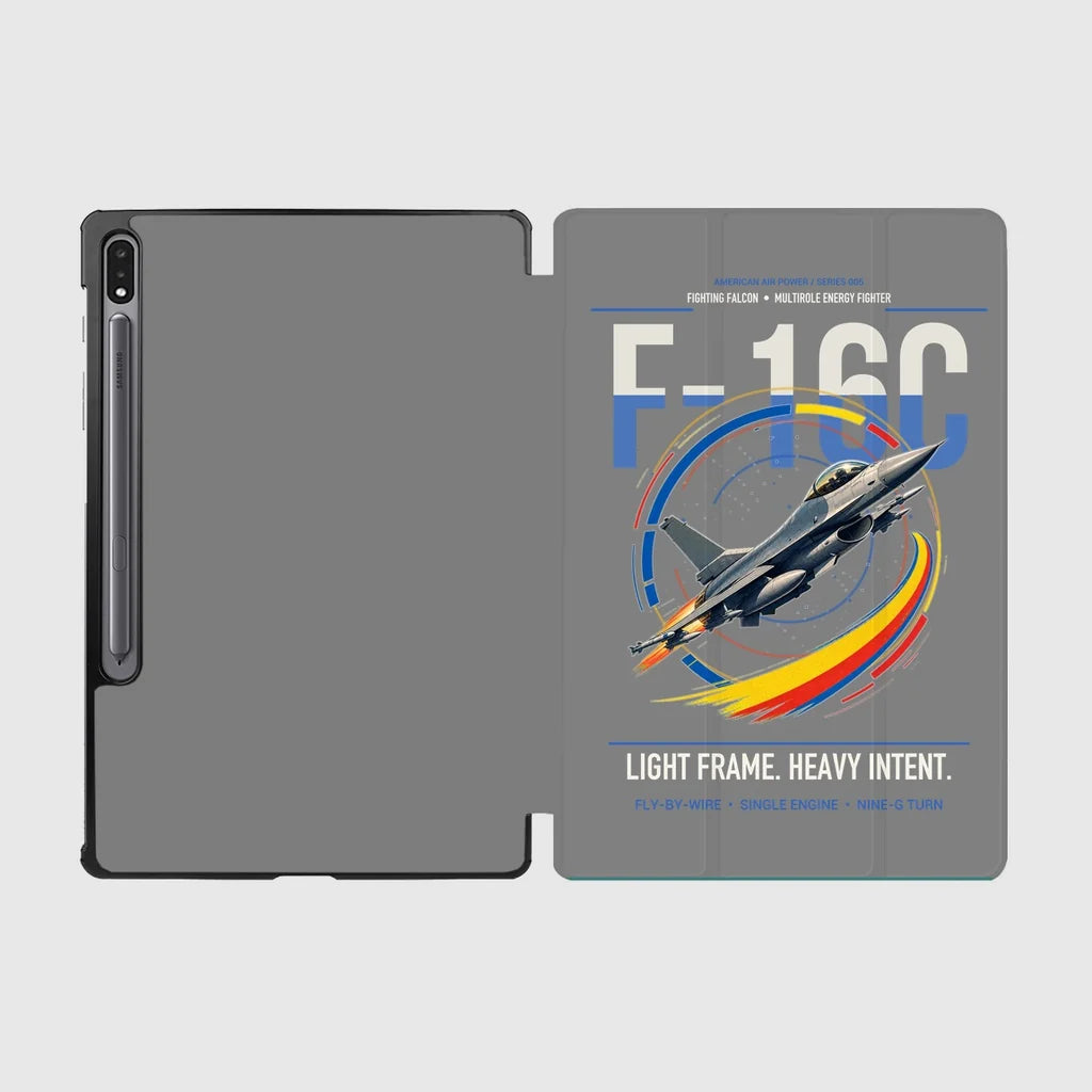 F-16C Fighting Falcon design on gray samsung tablet tablet case