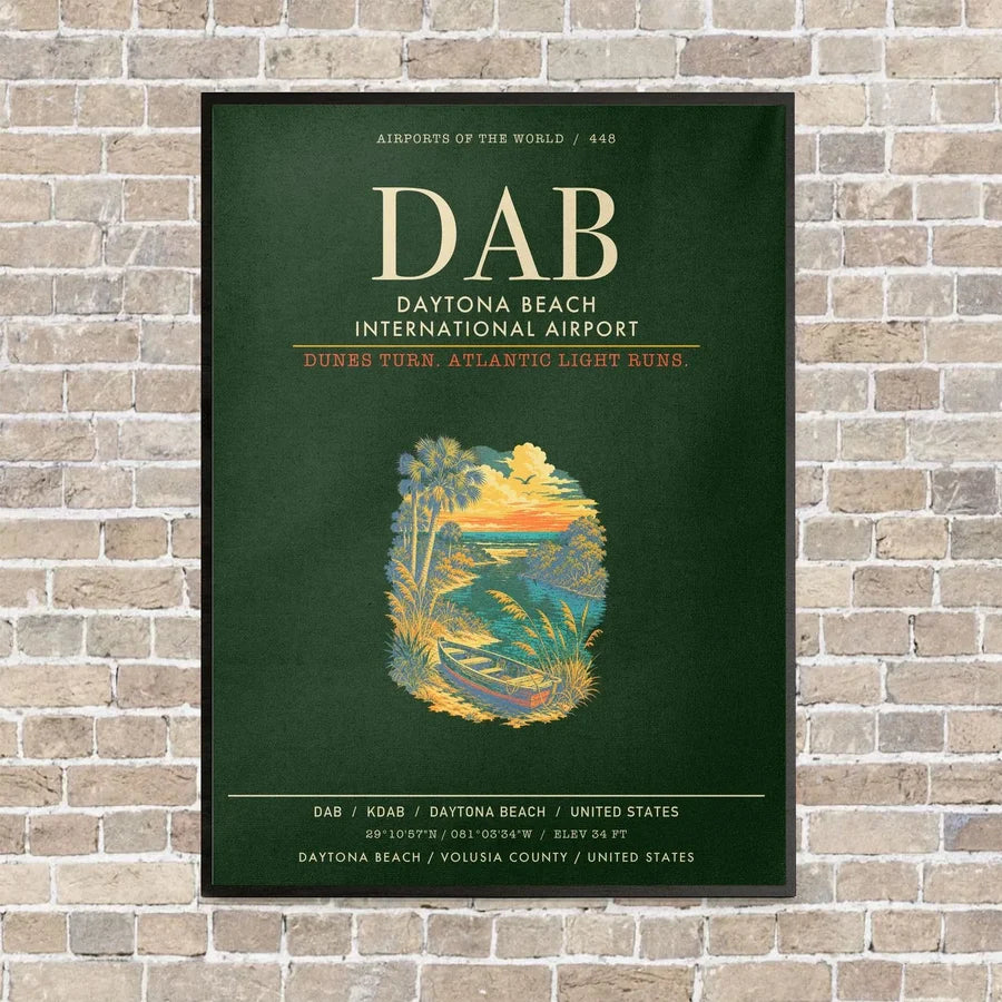 Daytona Beach International Airport DAB - Canvas Framed - Dark Green