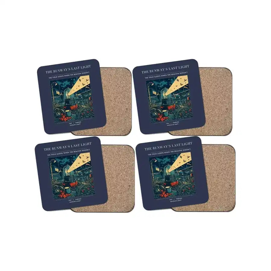 The Runway's Last Light - Designed Coasters design on navy blue 4-pieces-set