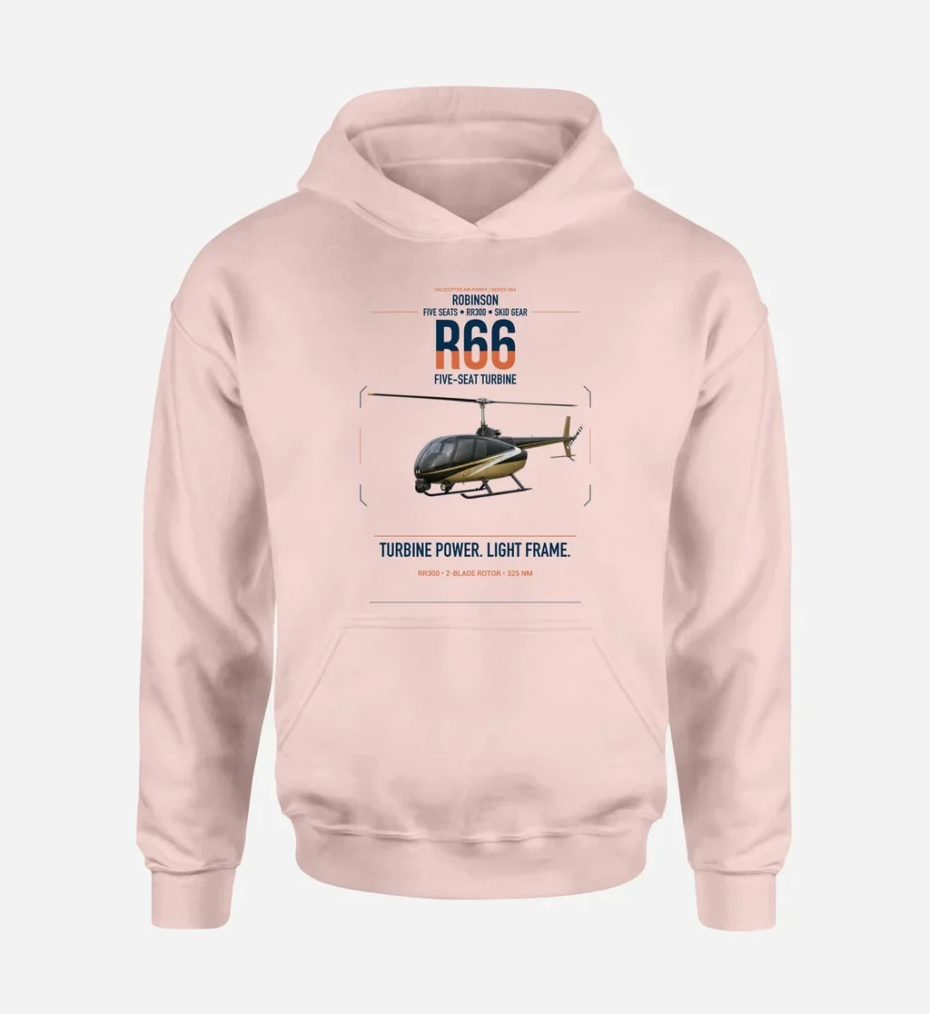 Robinson R66 design on pink double-side hoodie, single-side print