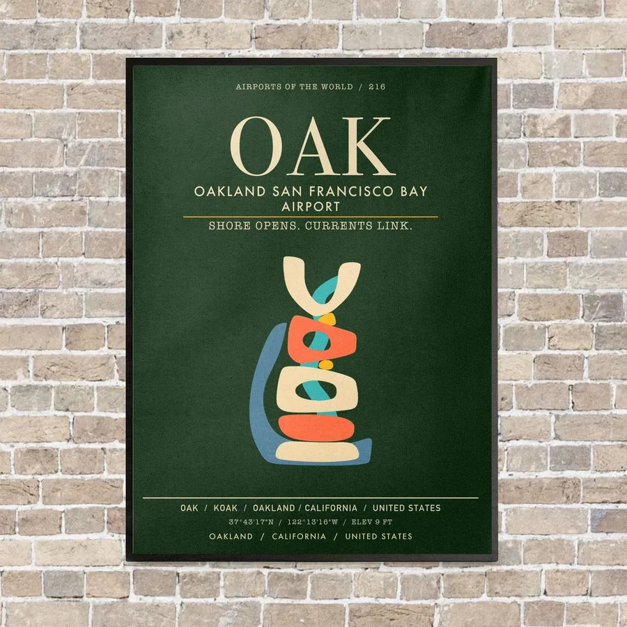 Oakland San Francisco Bay Airport OAK - Canvas Framed - Dark Green