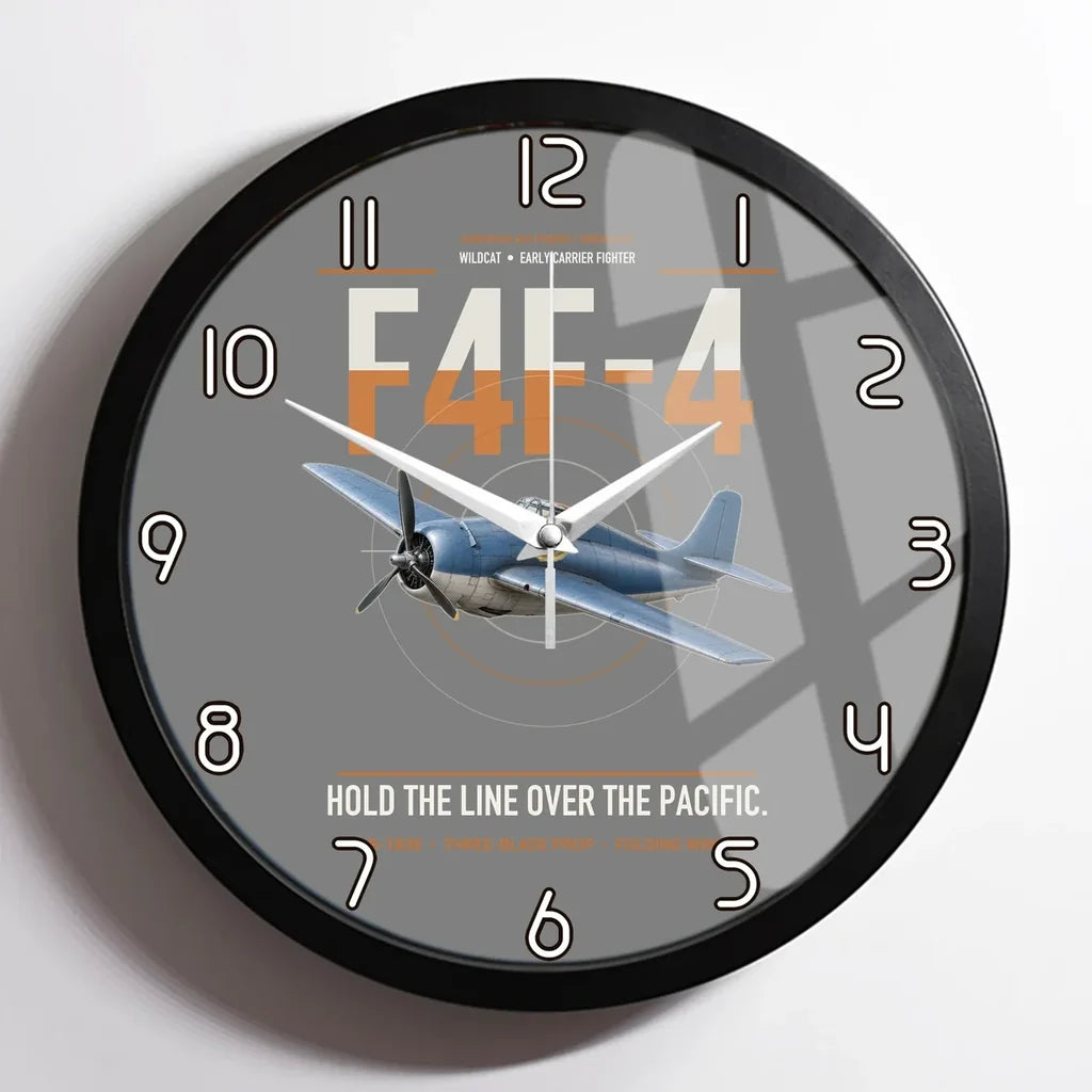 F4F-4 Wildcat design on gray framed wall clock