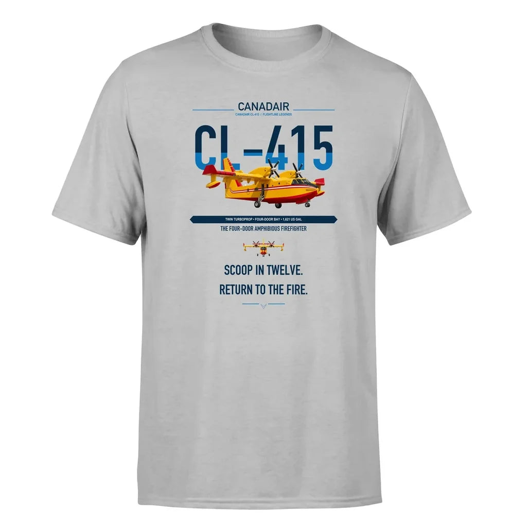 Canadair CL-415 design on light gray t-shirt, single-side print