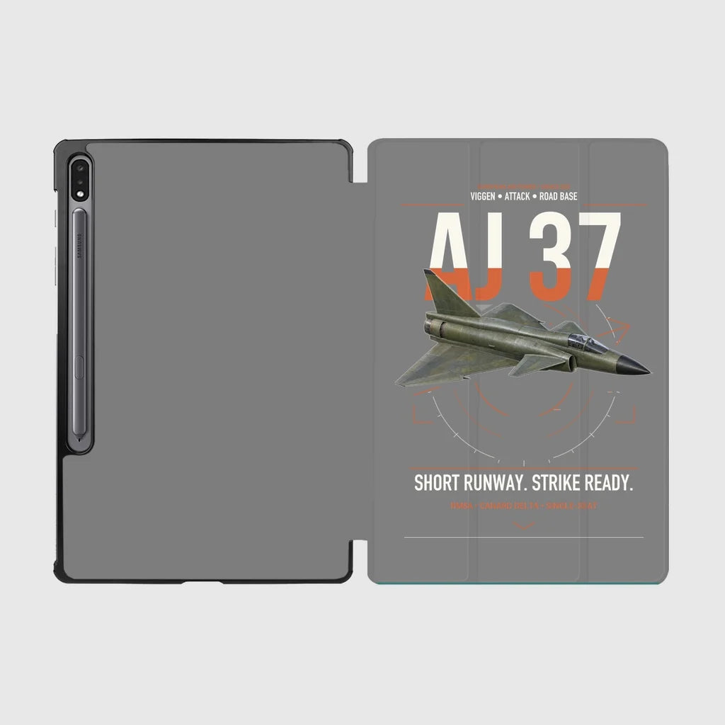 Saab AJ 37 Viggen design on gray samsung tablet tablet case