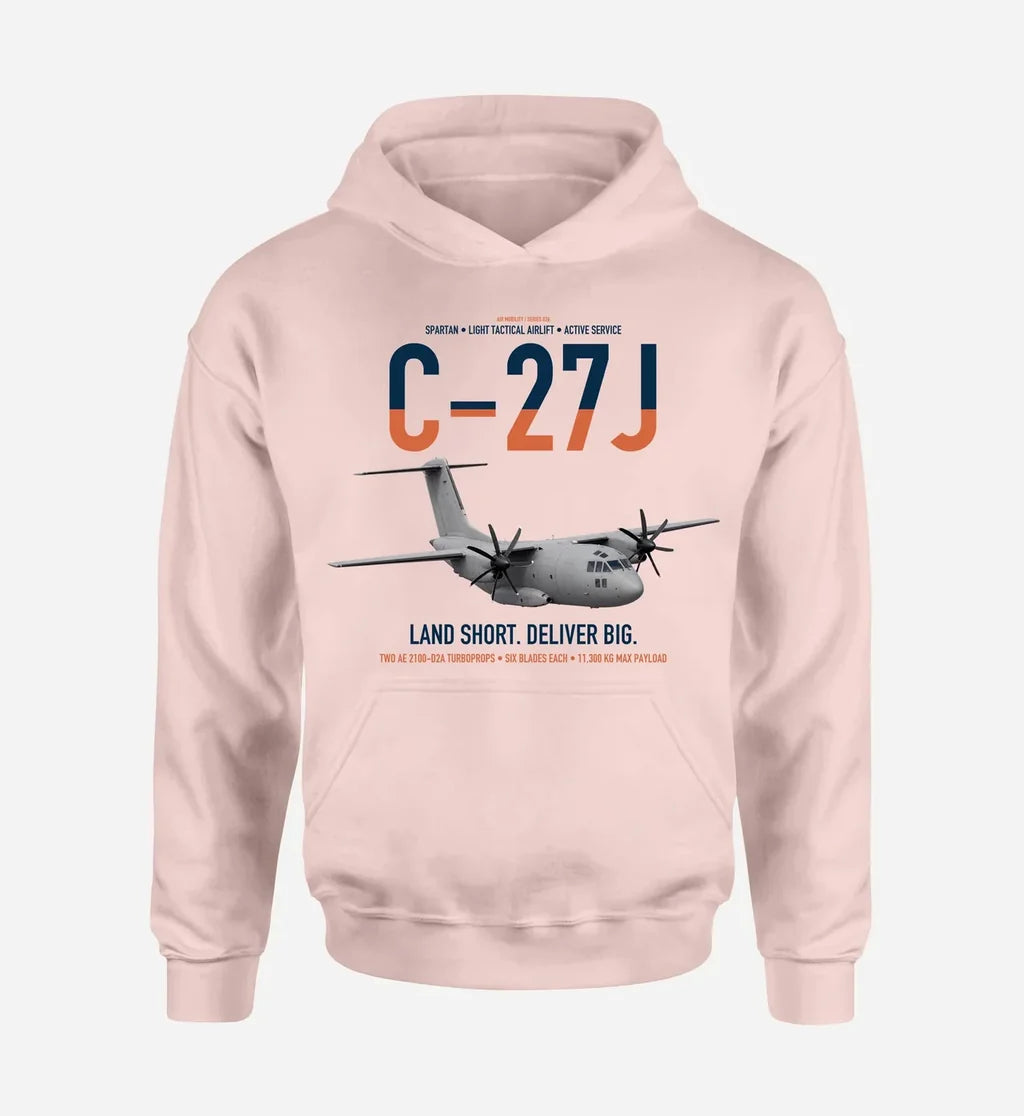 C-27J Spartan design on pink double-side hoodie, single-side print