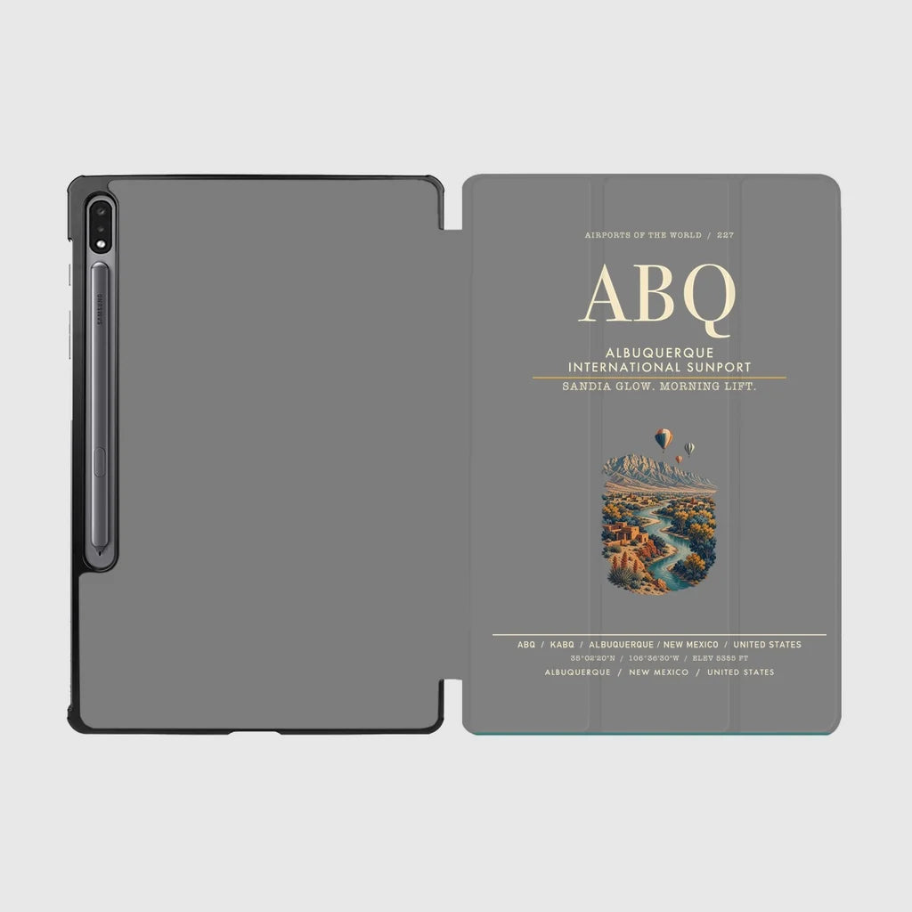 Albuquerque International Sunport (ABQ) design on gray samsung tablet tablet case