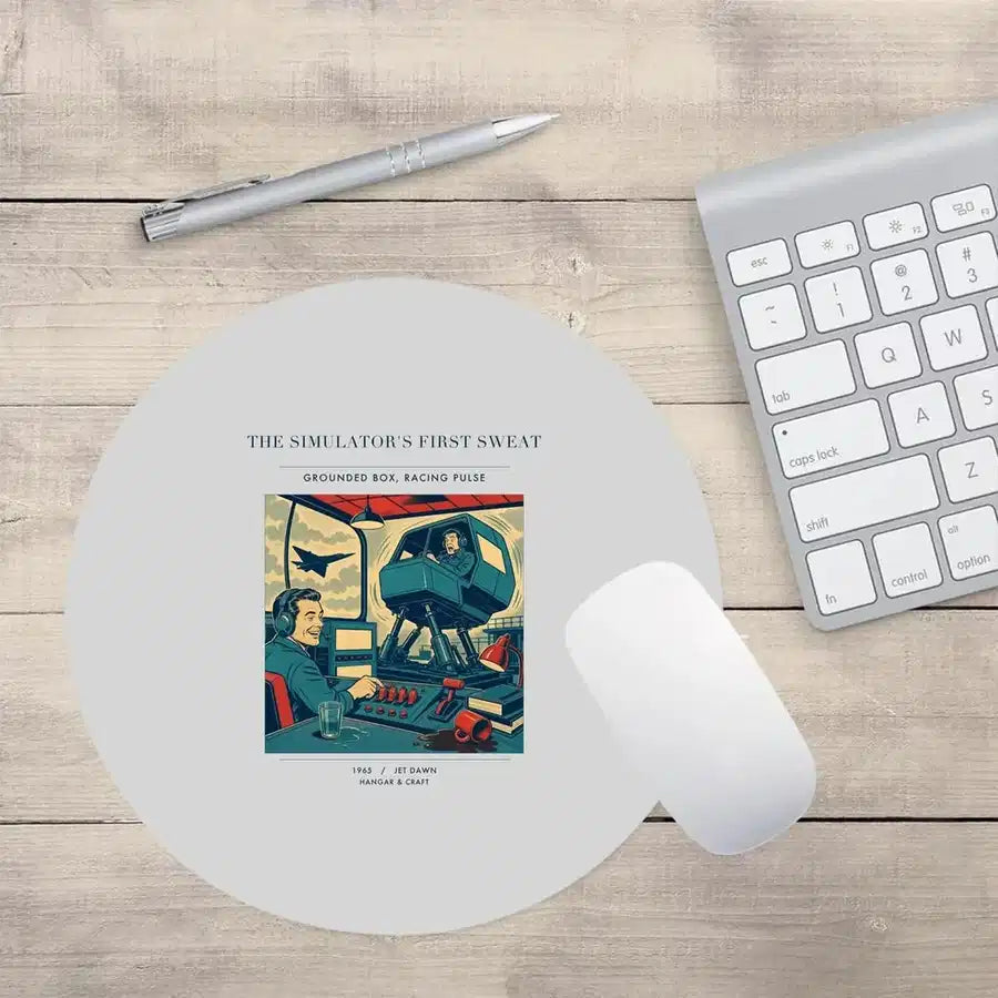 VINTAGE G4462 - The Simulator's First Sweat - Designed Mouse Pads design on lightgray round