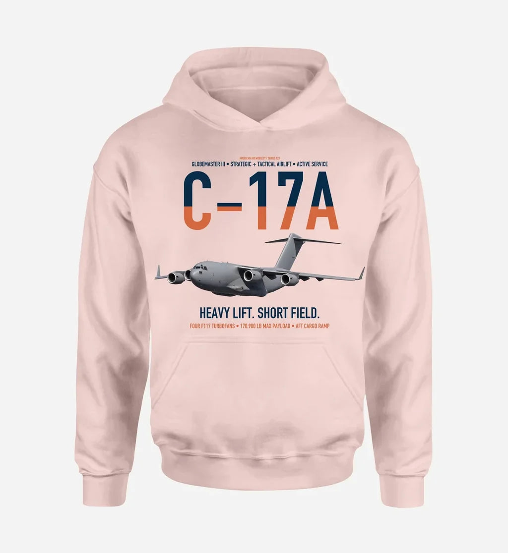 C-17A Globemaster III design on pink double-side hoodie, single-side print