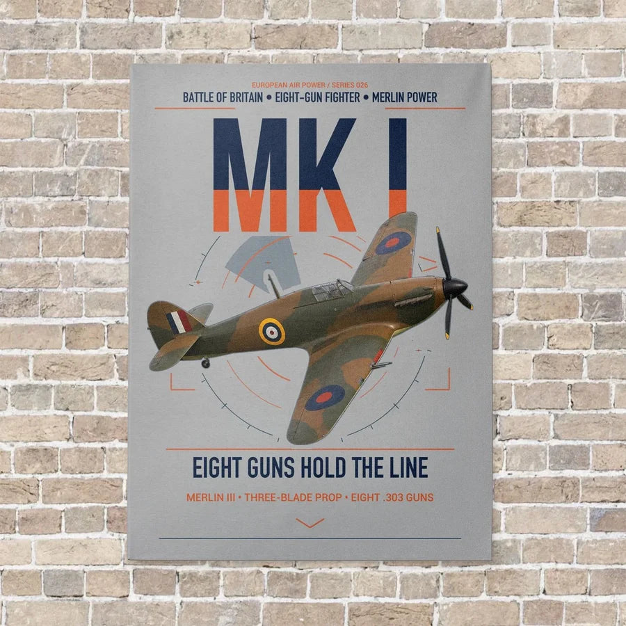 Hawker Hurricane Mk I vertical canvas print - no frame - light gray background