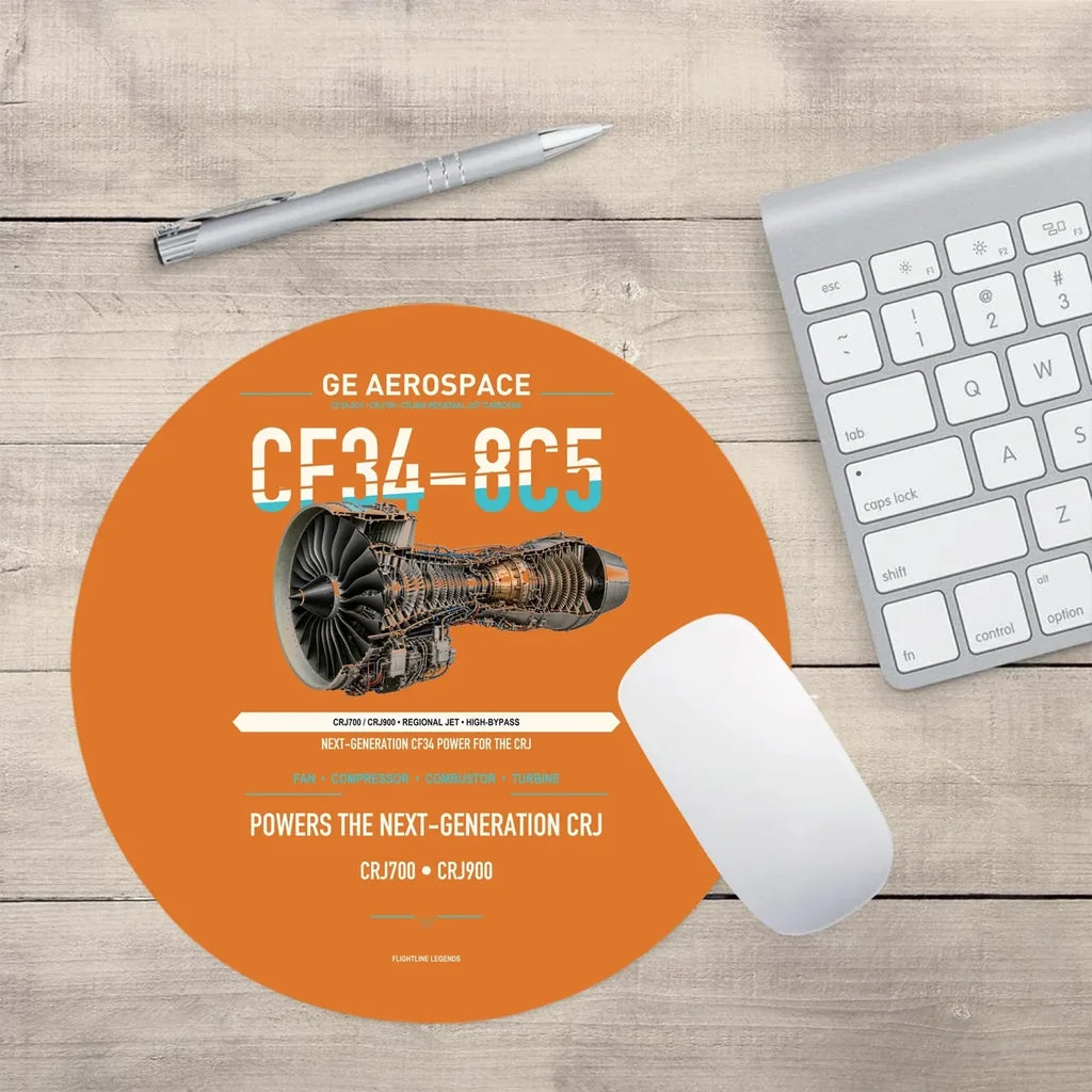 CF34-8C5 design on orange round mouse pad