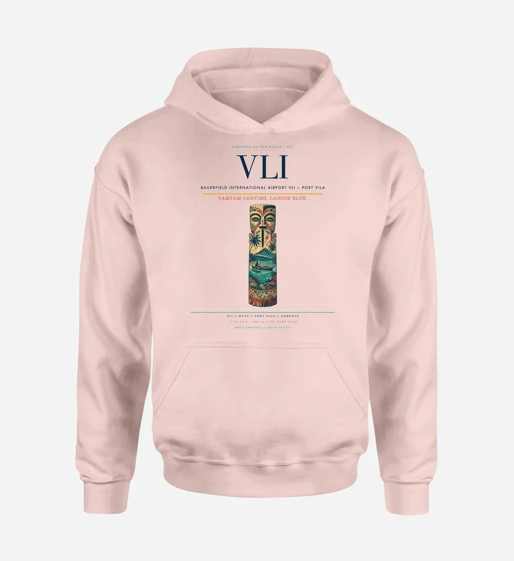 Bauerfield International Airport (VLI) design on pink hoodie single-side print