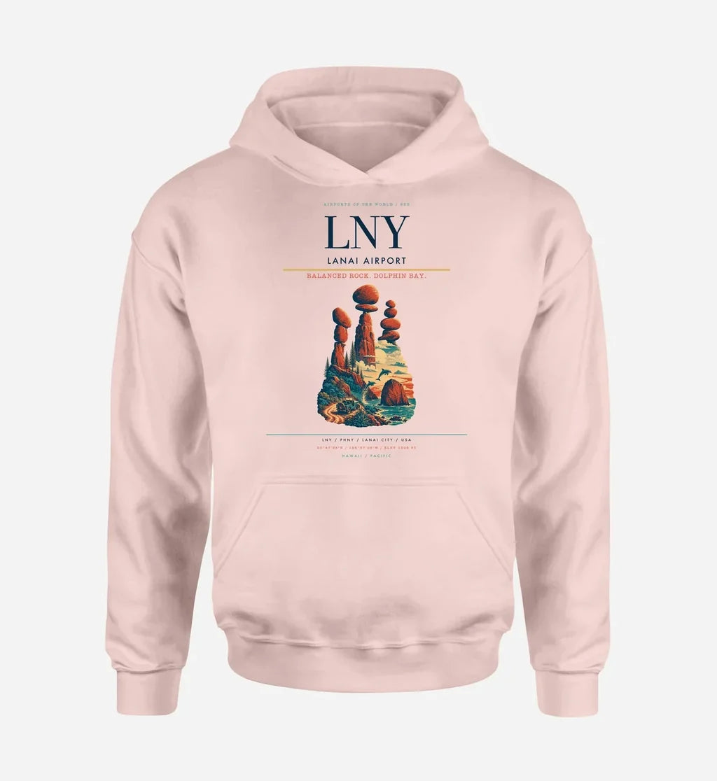 Lanai Airport (LNY) design on pink hoodie single-side print