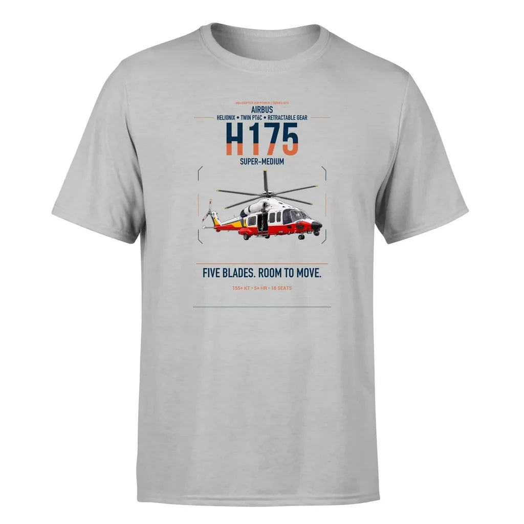 Airbus H175 design on light gray t-shirt, single-side print