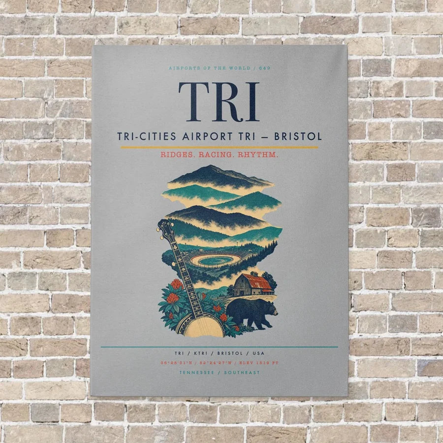 Tri-Cities Airport TRI — Bristol vertical canvas print - no frame - light gray background