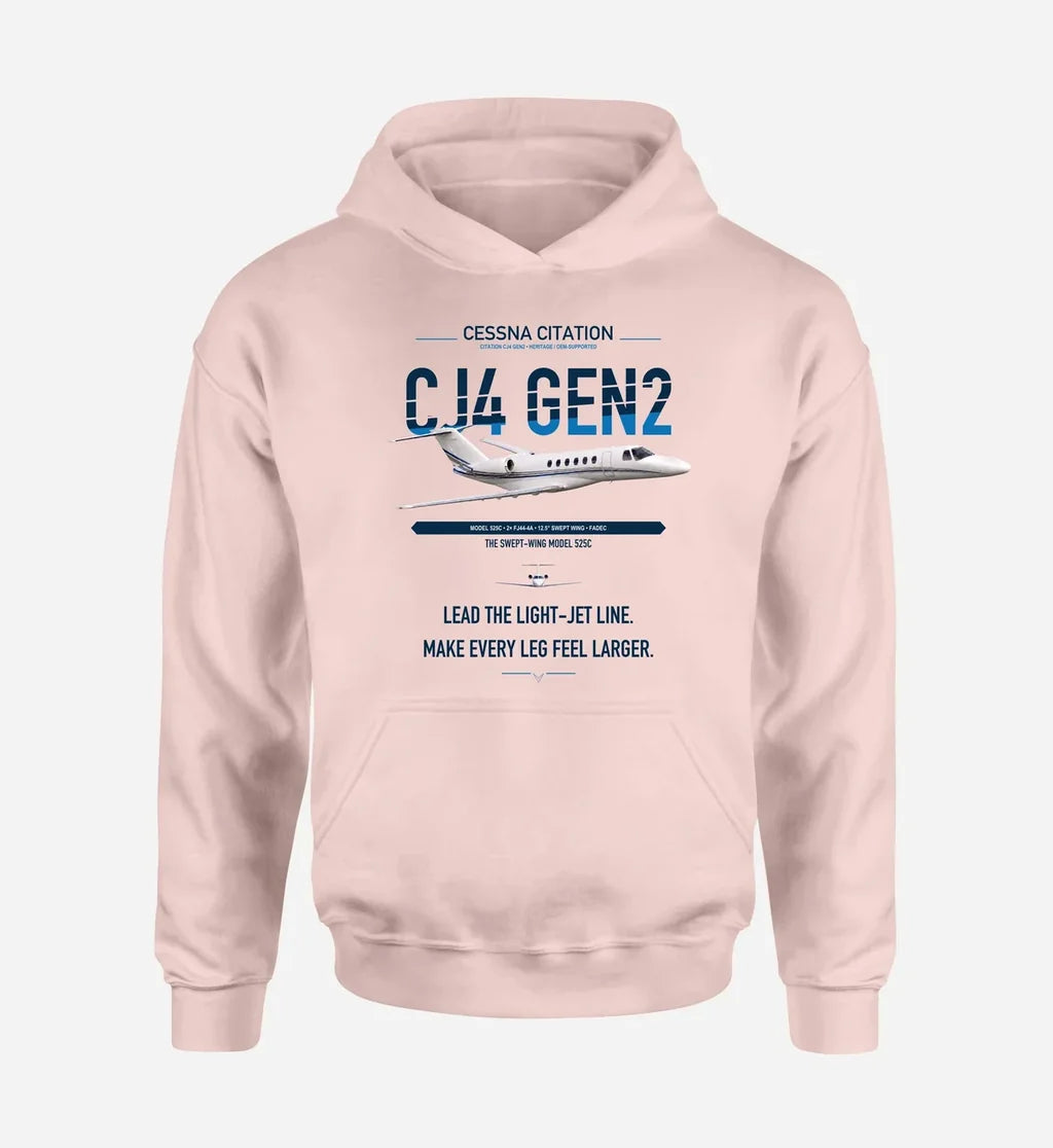 Cessna Citation CJ4 Gen2 design on pink double-side hoodie, single-side print