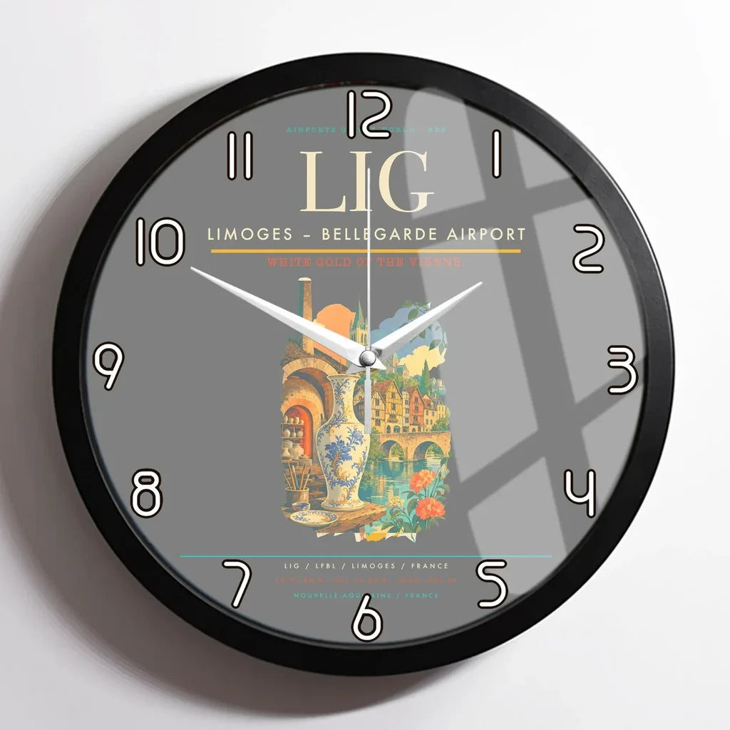 Limoges – Bellegarde Airport (LIG) design on gray framed wall clock
