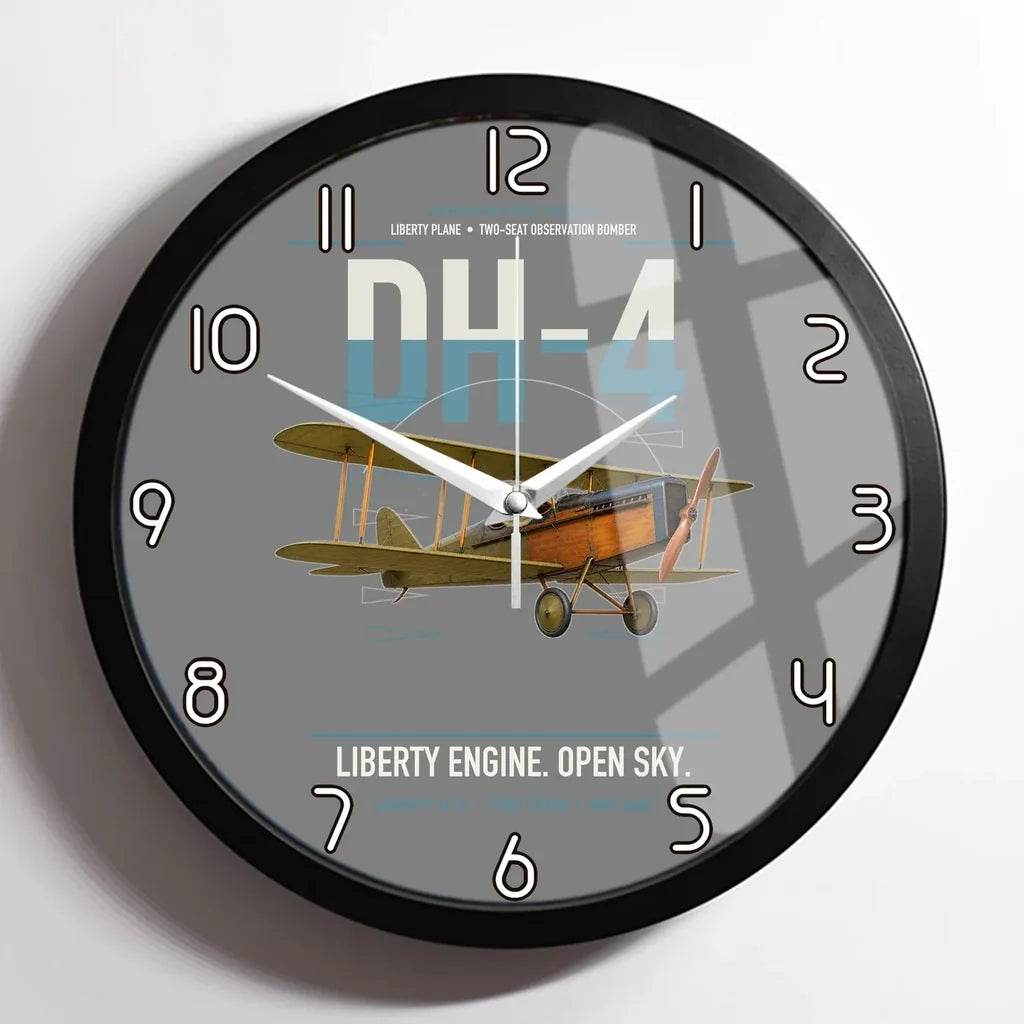 Airco DH-4 Liberty Plane design on gray framed wall clock