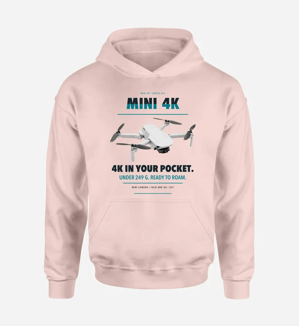 DJI Mini 4K design on pink hoodie single side