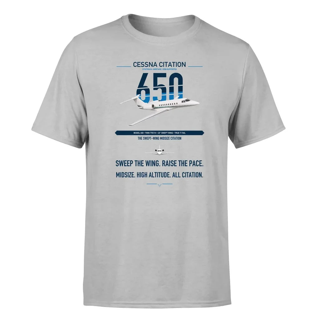 Cessna Citation 650 - Citation III design on light gray double-side t-shirt, single-side print
