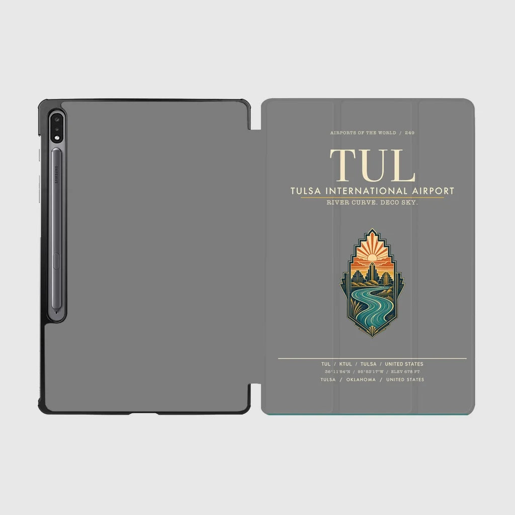 Tulsa International Airport (TUL) design on gray samsung tablet tablet case