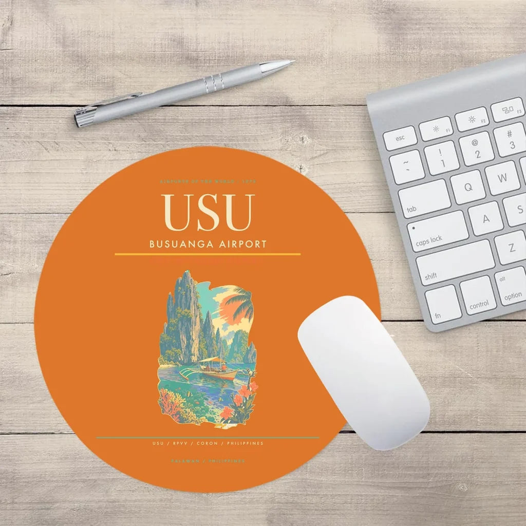 Busuanga Airport (USU) design on orange round mouse pad