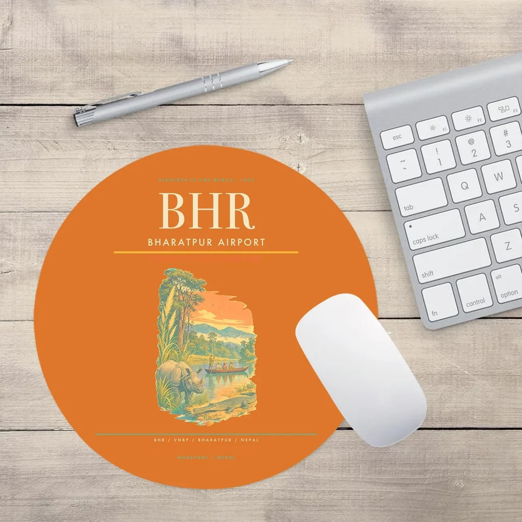 Bharatpur Airport (BHR) design on orange round mouse pad