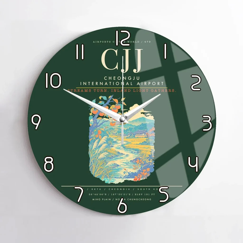 Cheongju International Airport CJJ Wall-Clock No-Frame - Dark Green