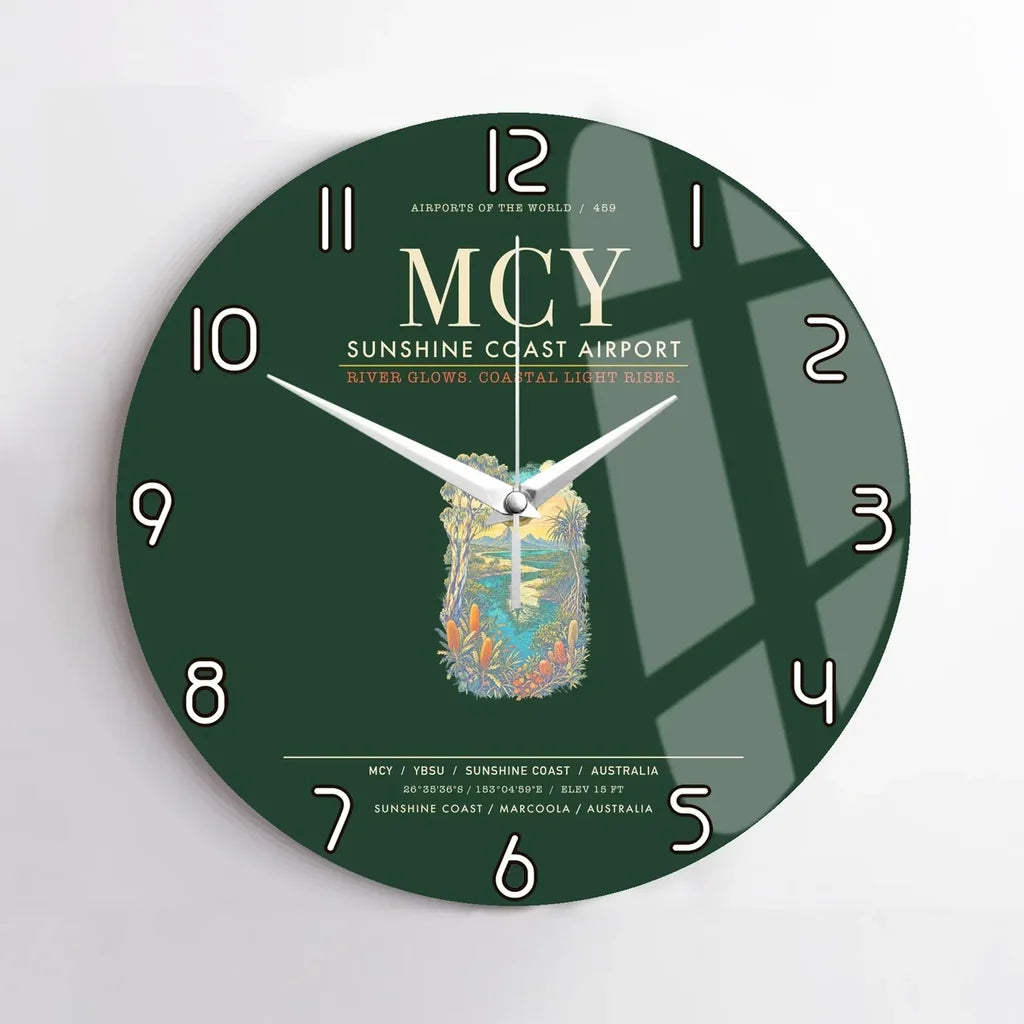 Sunshine Coast Airport MCY Wall-Clock No-Frame - Dark Green