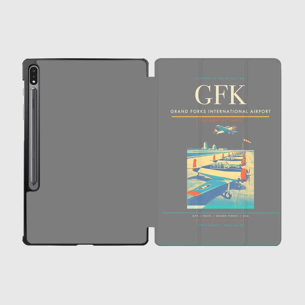 Grand Forks International Airport (GFK) design on gray samsung tablet tablet case