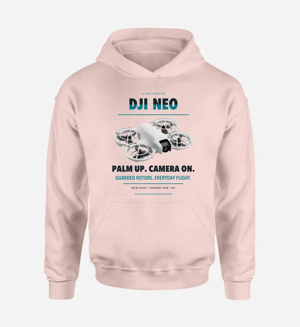 DJI Neo design on pink hoodie single side