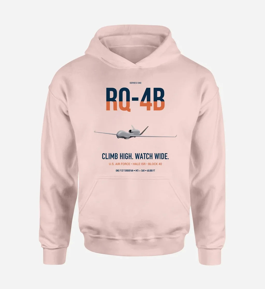 RQ-4B Global Hawk design on pink double-side hoodie, single-side print