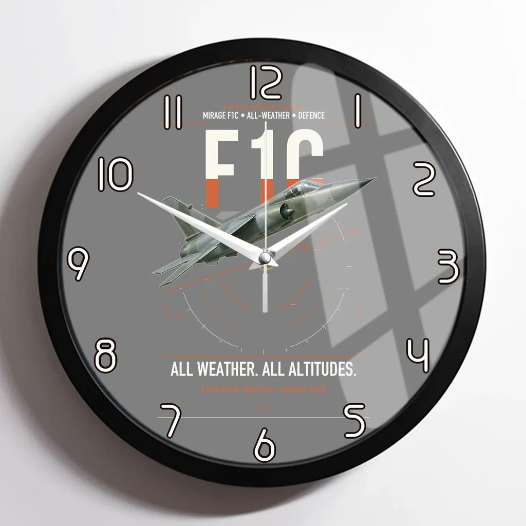 Dassault Mirage F1C design on gray framed wall clock