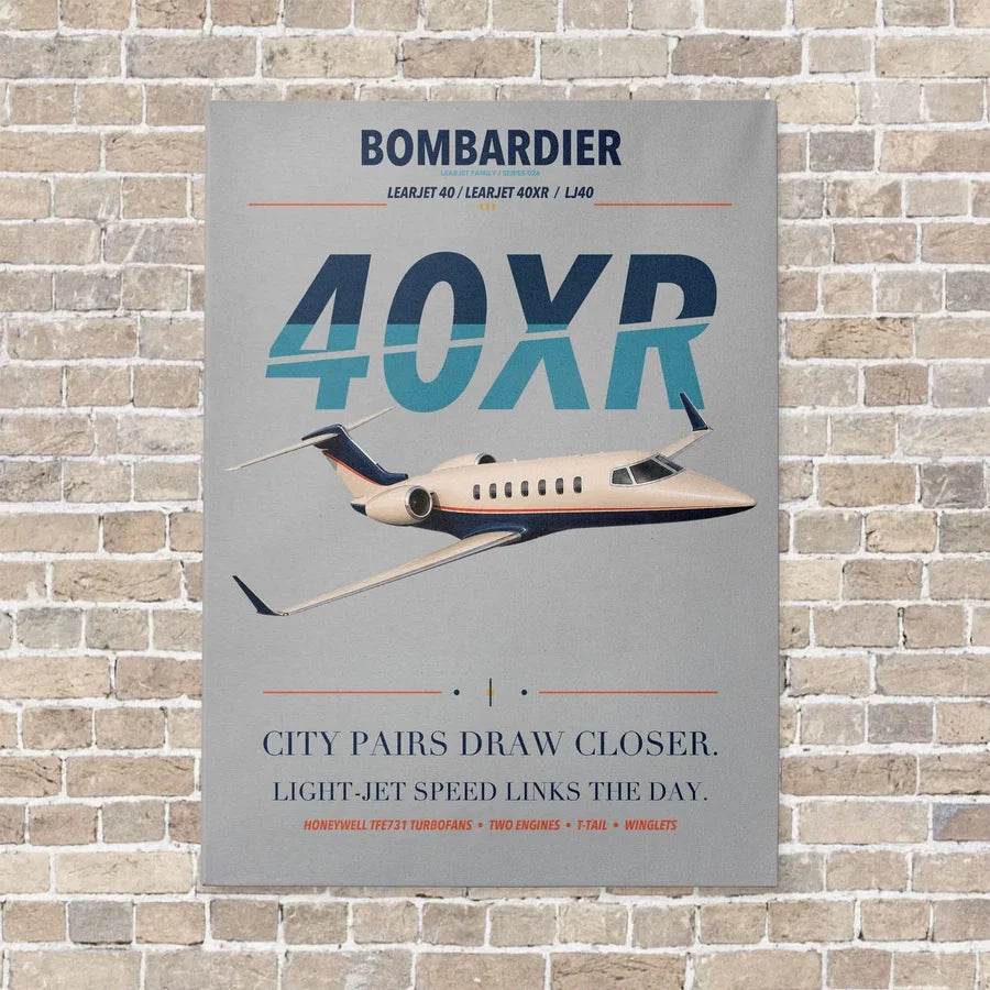 Bombardier Learjet 40XR vertical canvas print - no frame - light gray background
