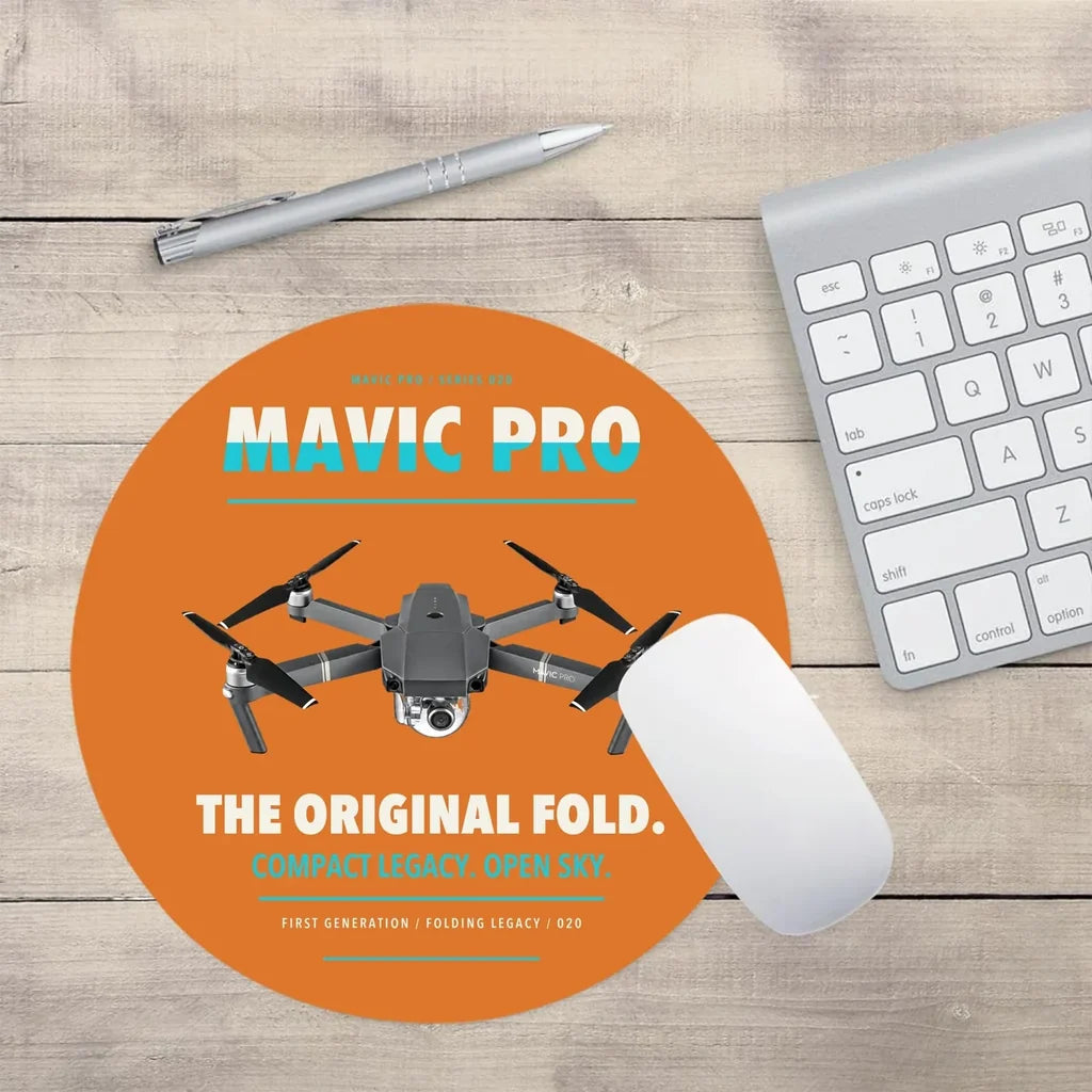 DJI Mavic Pro design on orange round mouse pad