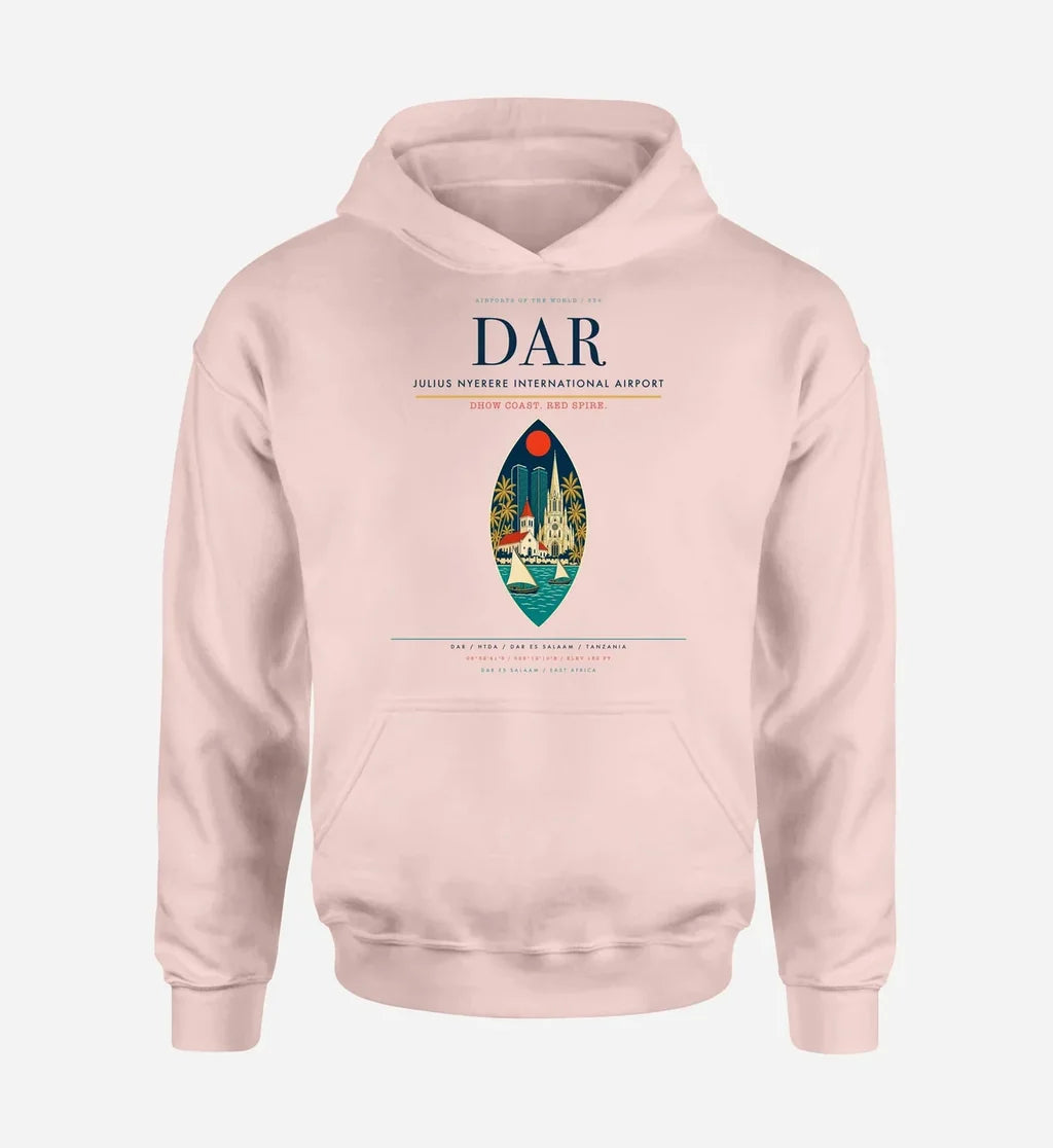 Julius Nyerere International Airport (DAR) design on pink hoodie single-side print
