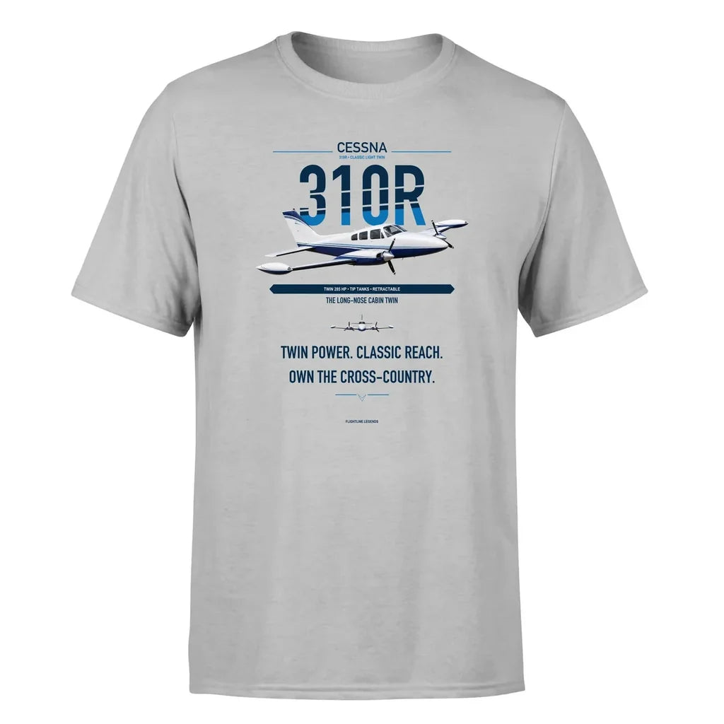 Cessna 310R design on light gray double-side t-shirt, single-side print
