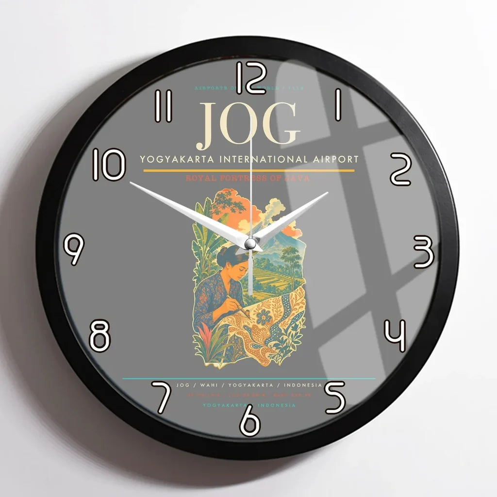 Yogyakarta International Airport (JOG) design on gray framed wall clock
