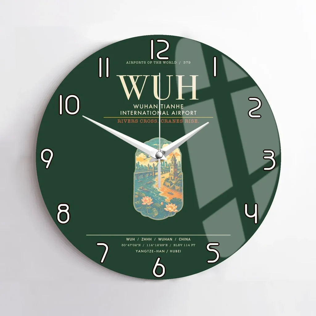 Wuhan Tianhe International Airport WUH Wall-Clock No-Frame - Dark Green