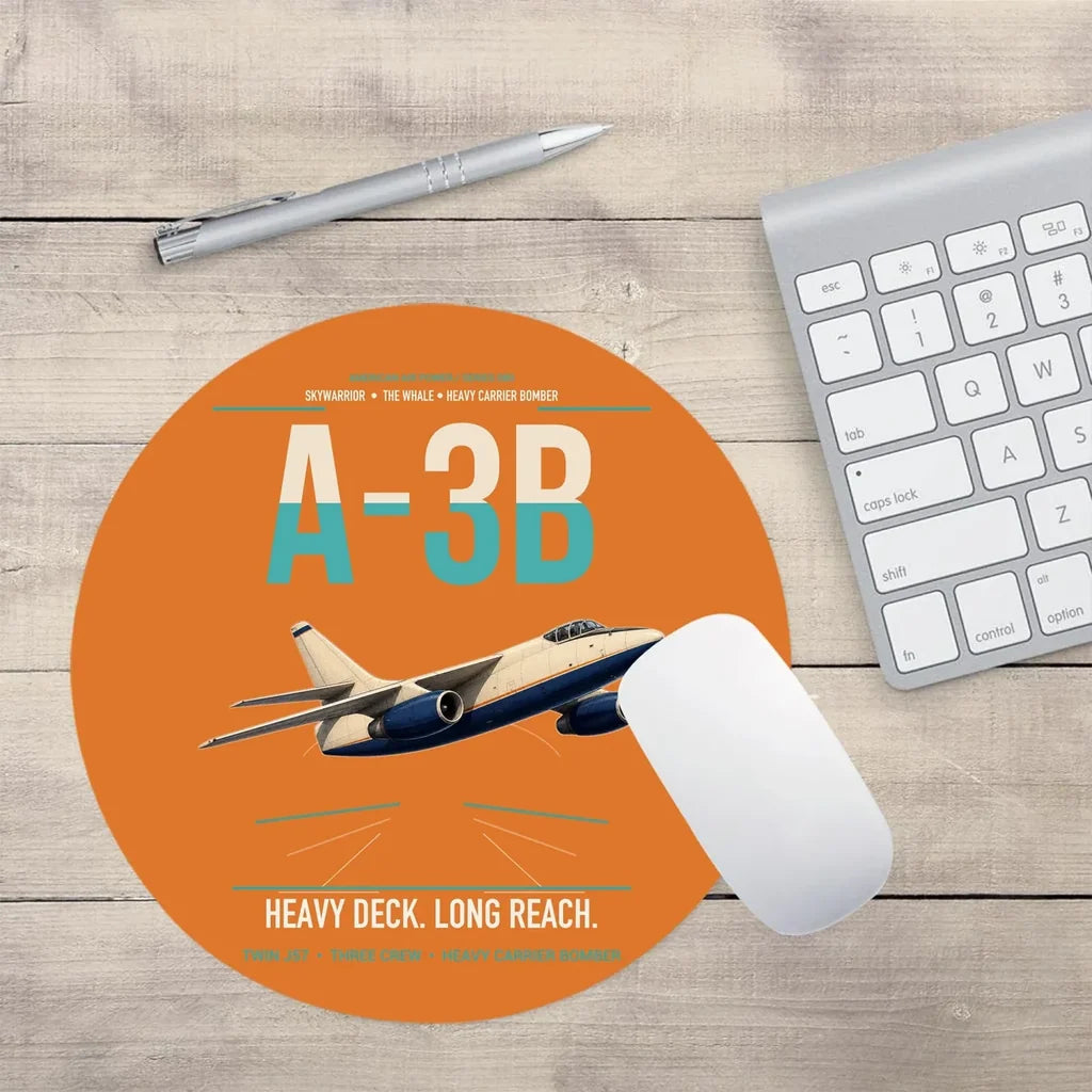 A-3B Skywarrior design on orange round mouse pad