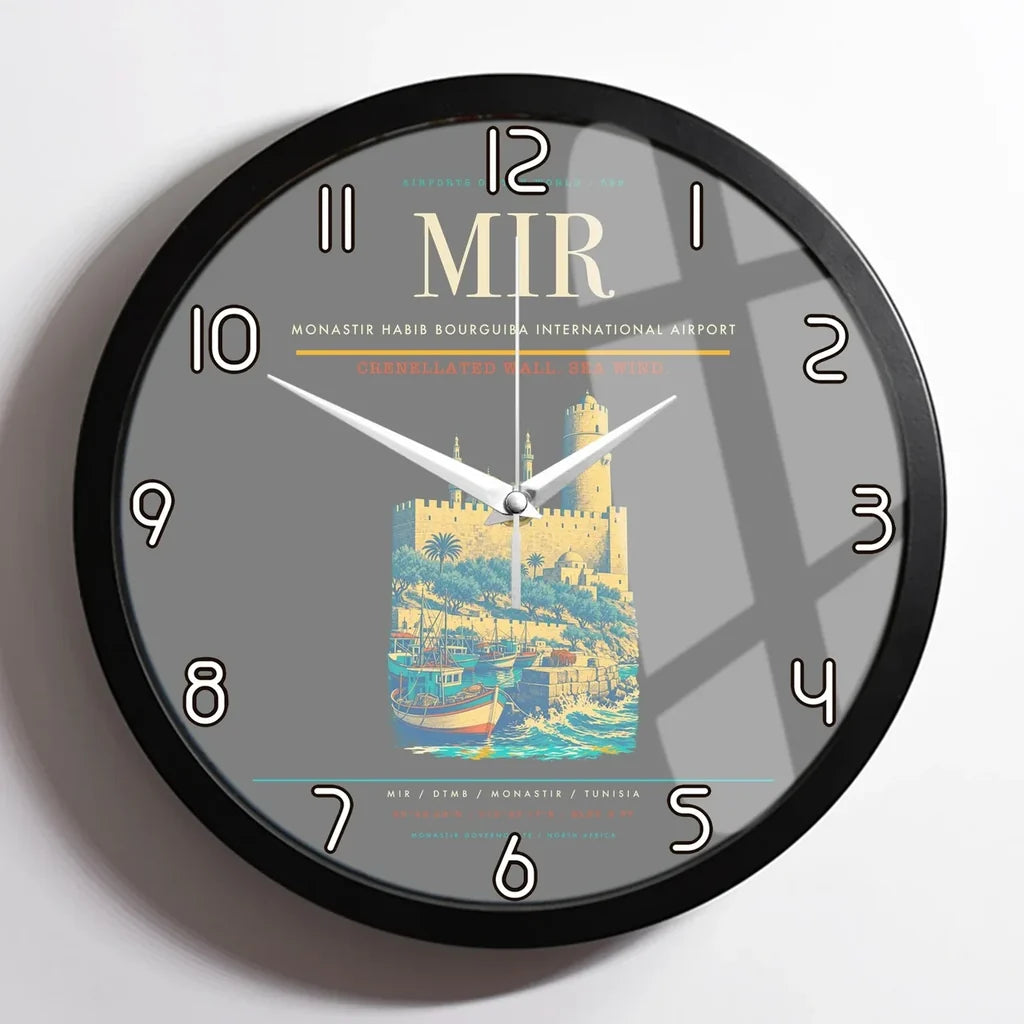 Monastir Habib Bourguiba International Airport (MIR) design on gray framed wall clock